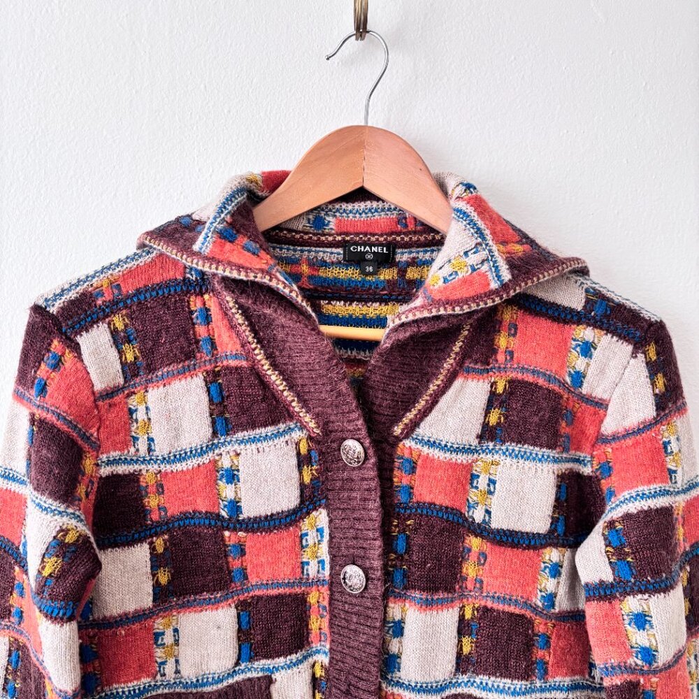 CHANEL Brown Multi Check Cashmere Blend Cardigan - Picture 2 of 9